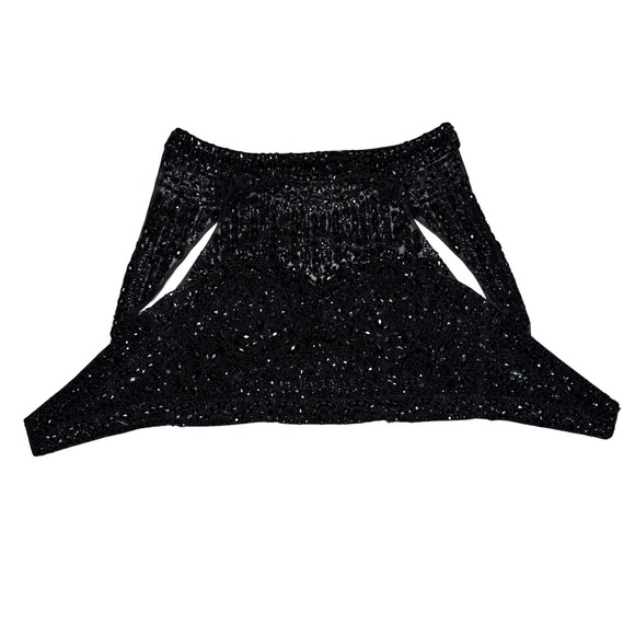 90s Evening Vintage Beaded Halter Crop Top XS 2 Black Sheer Backless Fairy Party - Picture 5 of 9